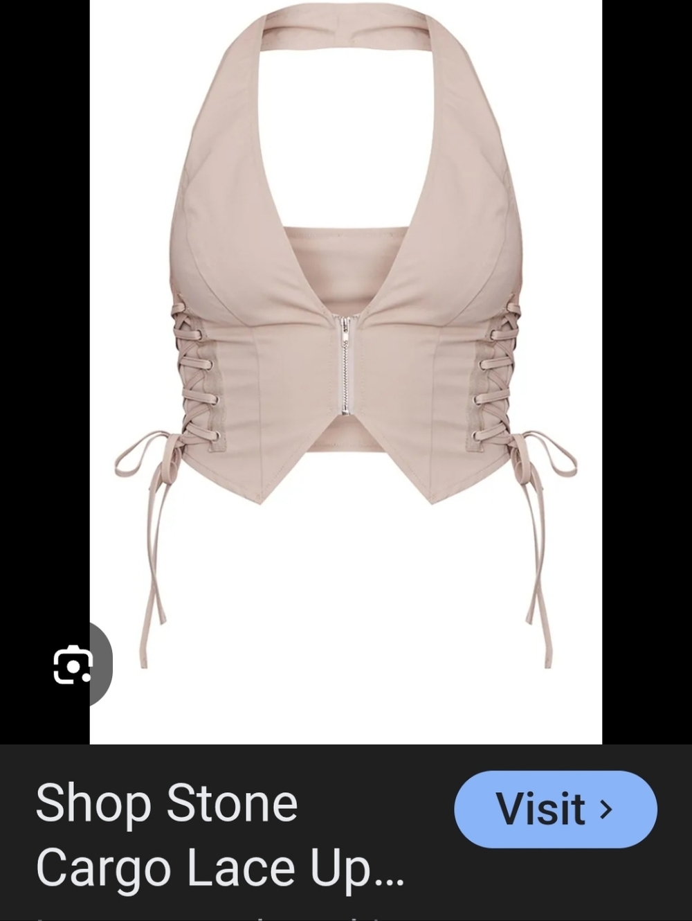 Pretty Little Thing Stone Xargo Lace Zip Up Halter Crop Top. Size 10 - Picture 2 of 11